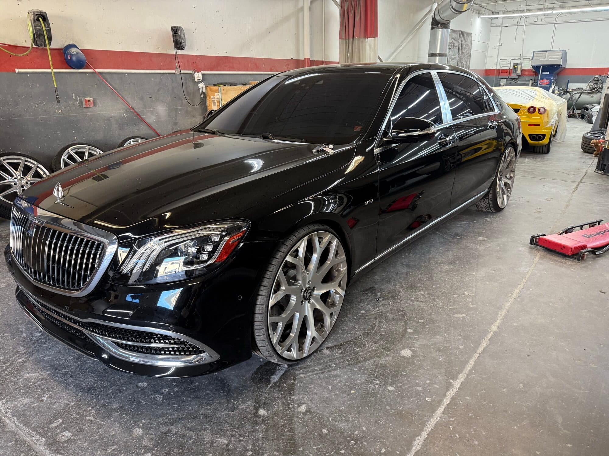 Black Mercedes-Maybach at Alpina Auto Body, Mercedes-Benz collision repair and body shop in Southeast Portland, Oregon